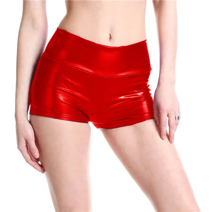 Модные женские шорты из искусственной кожи металлического цвета, обтягивающие шорты, сексуальные летние шорты для бега, уличная одежда, летняя пляжная одежда, 10 цветов - Цвет: Красный
