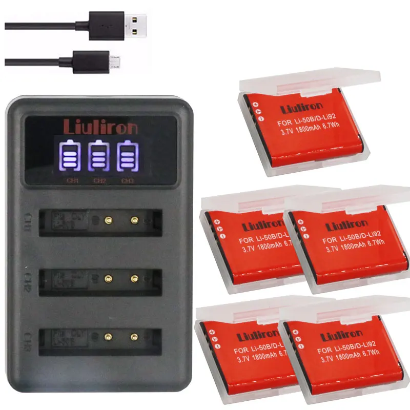 charger and 5battery Li50b Li-50B LI50B li ion аккумулятор 50B Батарея+ ЖК дисплей Зарядное устройство для цифровой камеры OLYMPUS SP 810 800UZ u6010 u6020 u9010 SZ14 SZ16 D755 u1010 SZ30 SZ20 XZ-1 - Цвет: charger and 5battery