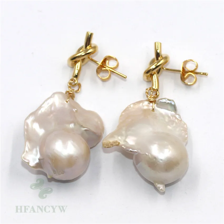 15-23mm White Baroque Pearl Earrings Gold Ear Stud Cultured Flawless Gift Luxury Accessories Women Dangle Jewelry Fashion Aurora | Украшения
