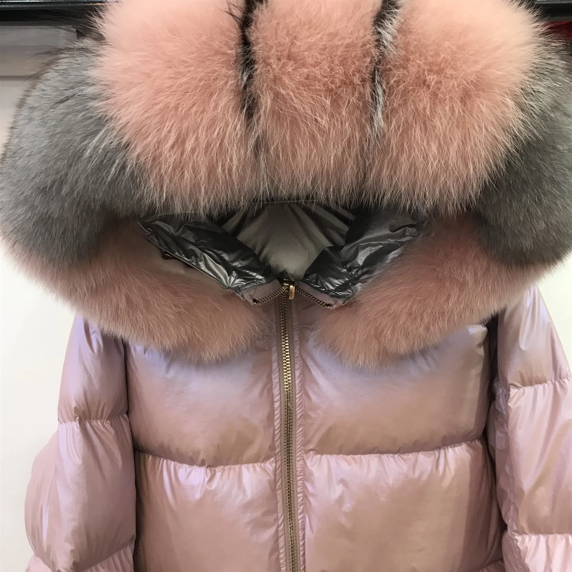 Женский зимний пуховик с лисьим мехом, новинка года, зимняя куртка для женщин, Детский пуховик с капюшоном, толстый пуховик на утином пуху, Двустороннее пальто