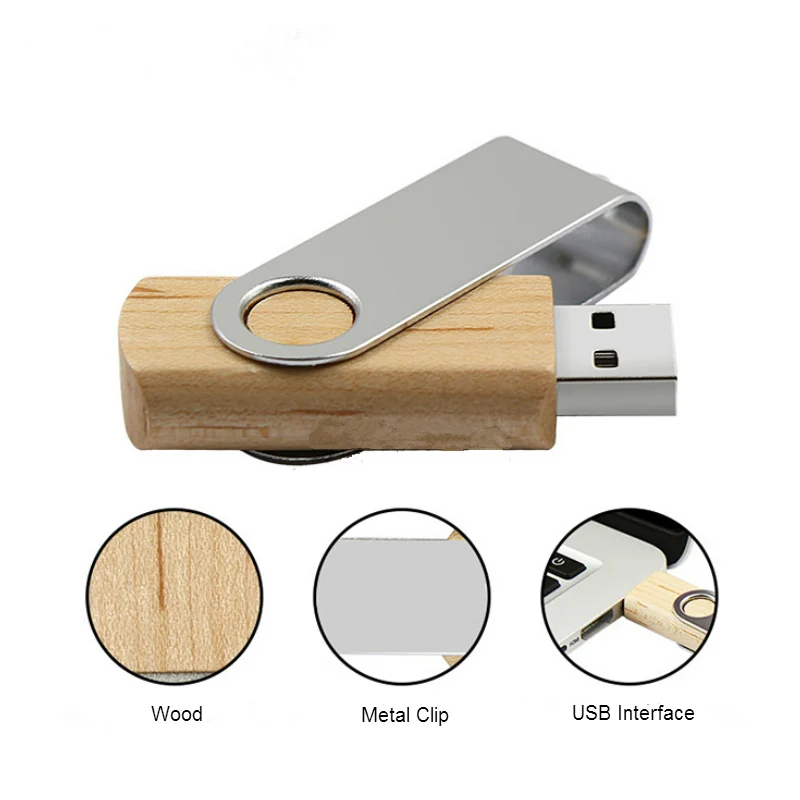 Кленовая Флэшка из натурального дерева с деревянной usb-частью металлический