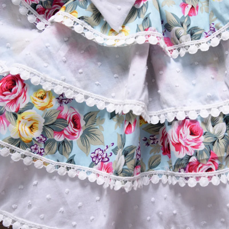 Summer Girl Flower Printed Dress Boutique Baby Lace Party Layered Sundress Pageant Bridesmaid Birthday Clothes | Детская одежда и