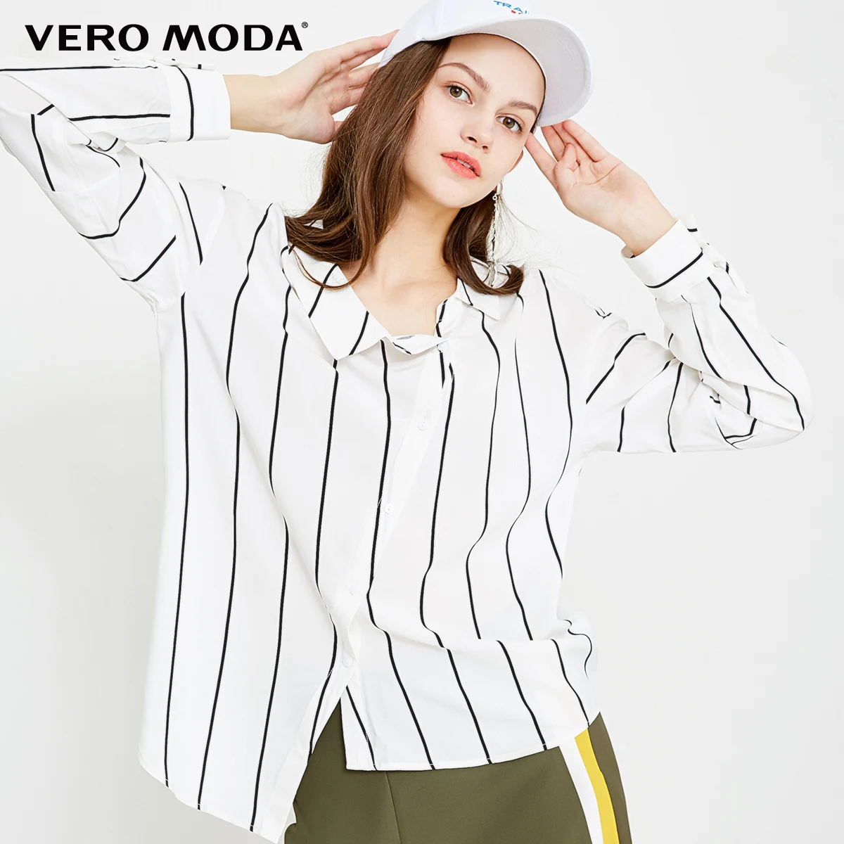 Snow white Vero Moda неподшитый край полосатая Повседневная рубашка | 318305506 - Цвет: Snow white