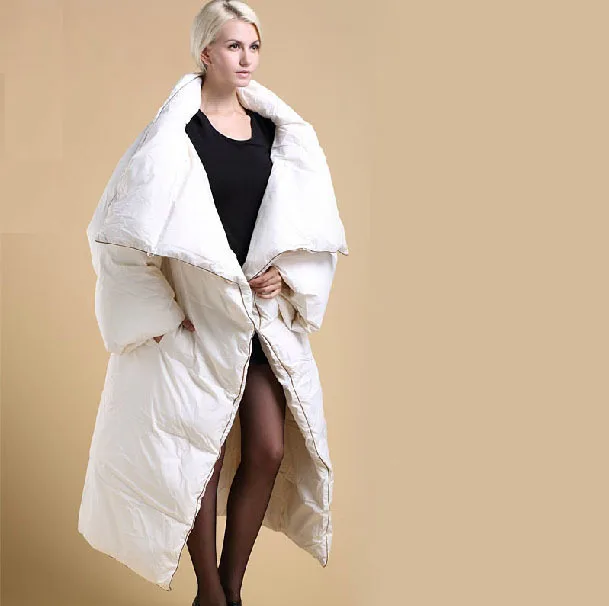 

Women Plus Big Size Winter Clothing X-long Quilt Duck Down Coat Warm Thickening Jacket Parka 2017 Removable Sleeves Black White