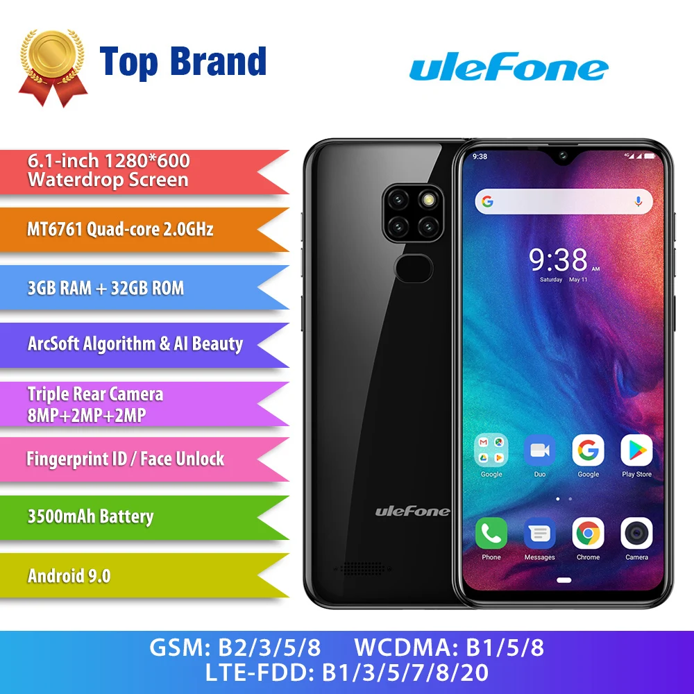 Ulefone Note 7P смартфон с 5 дюймовым дисплеем четырёхъядерным процессором MT6761VW ОЗУ 3 ГБ