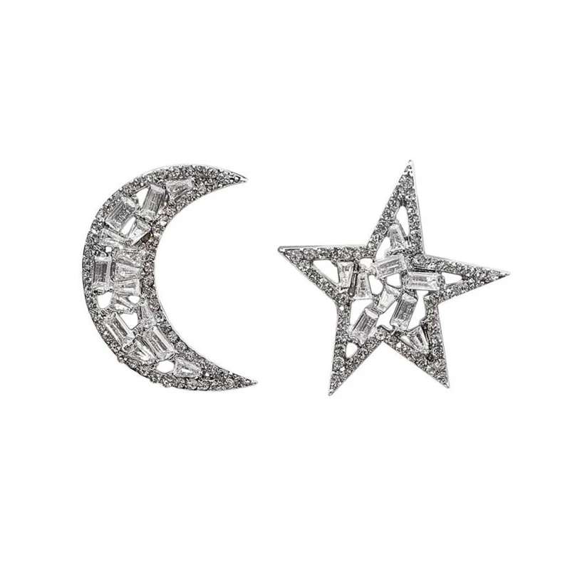 Серьги-гвоздики с несимметричным дизайном "Звезда Луна" с вырезом и украшенные стразами, модные украшения корейского стиля для женщин в 2018 году.