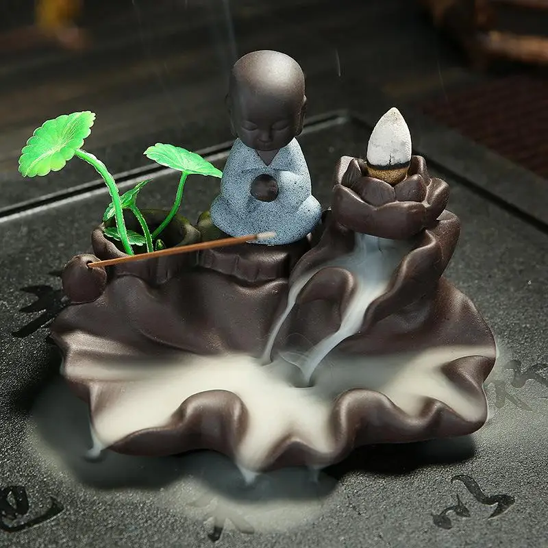 

The Lovely Little Monk Ceramic Backflow Incense Burner Smoke Waterfall Incense Holder Decorative Buddha Aromatherapy Environment
