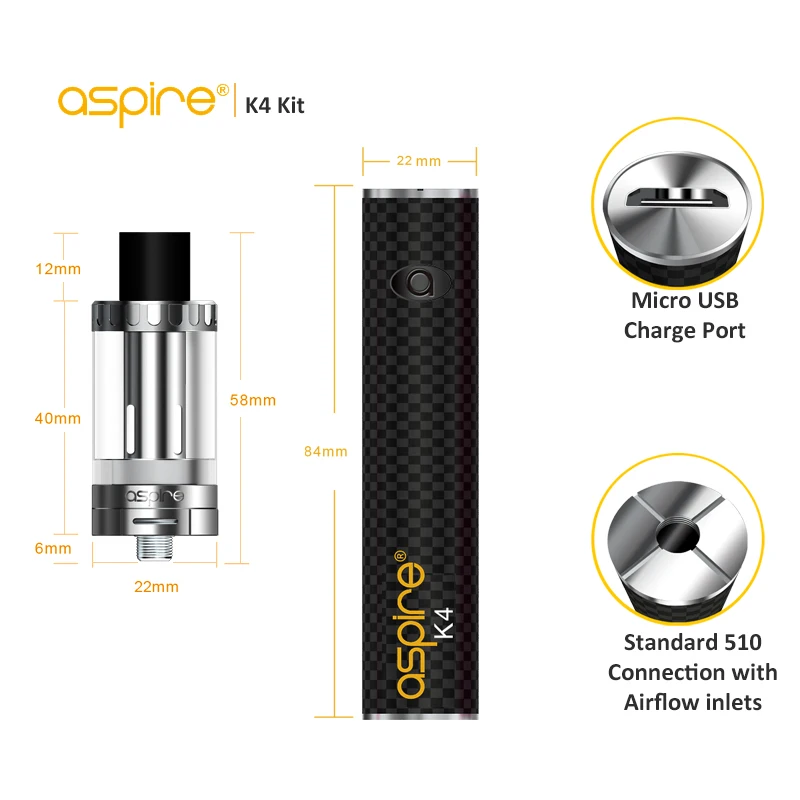 Оригинальный Aspire K4 комплект быстрого запуска с 3 5 мл Cleito бак 2000 мАч встроенный