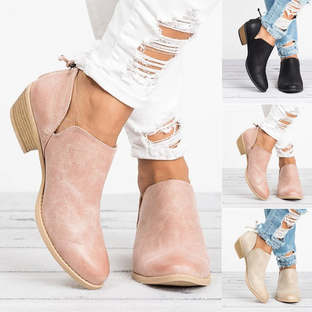 Women Boots Thick Heel Butterfly-knot Winter Autumn Pointed Toe High Heels Slip-on | Обувь