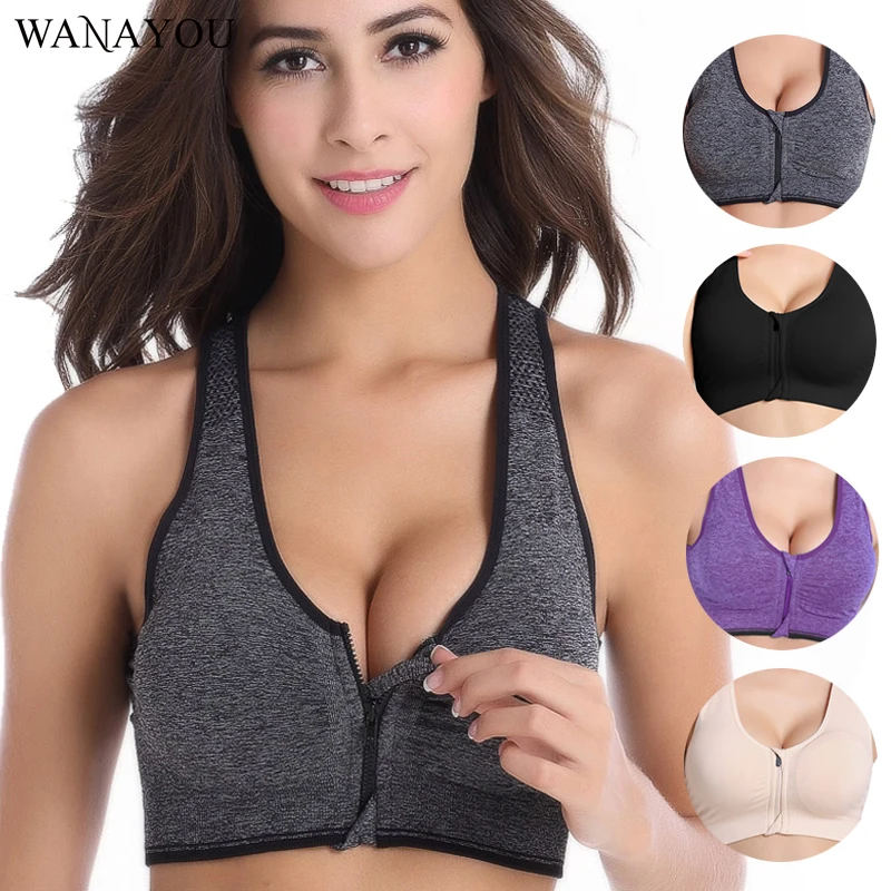 WANAYOU 7 цветов Женская молния Push Up спортивные бюстгальтеры, мягкий Wirefree противоударный тренажерный зал фитнес спортивные бег Йога Жиле