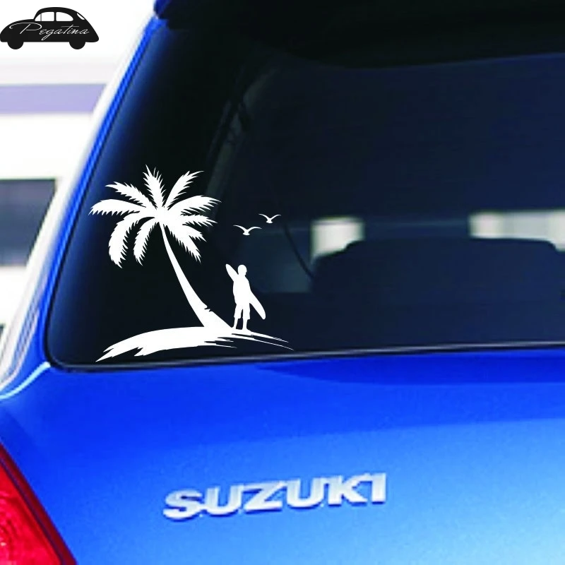 Пляж кокосовое дерево птица прибой стикеры сёрфинга автомобиля Наклейка плакаты