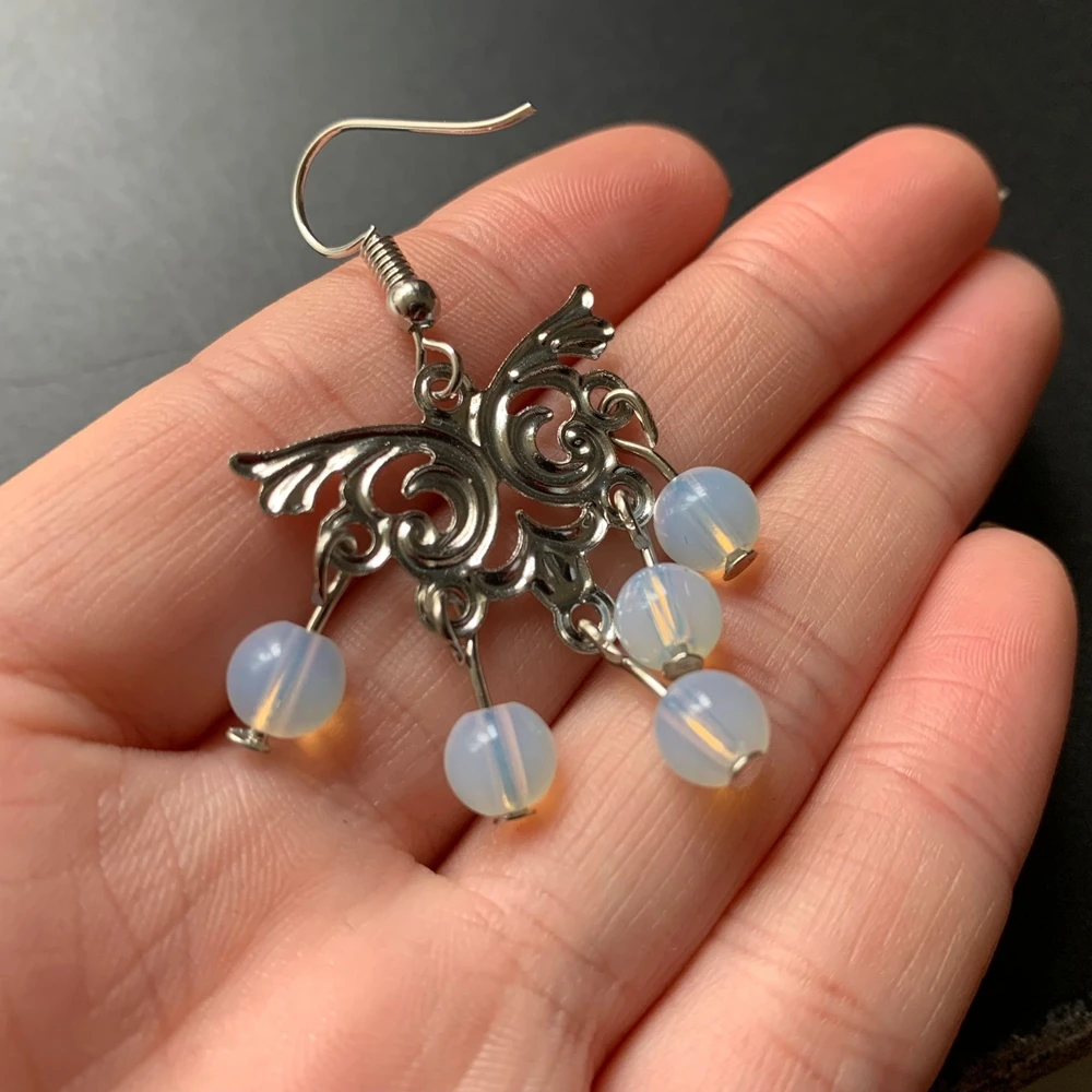 Необычные серьги с опалом подвеска в виде животных бабочки крючком трехмерным