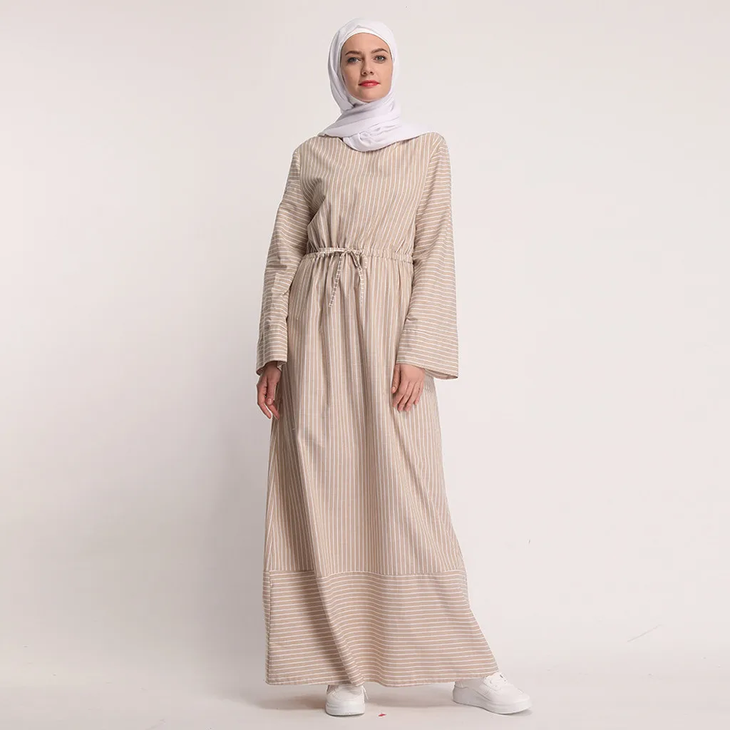 Женское длинное платье макси в полоску Abaya мусульманское кафтан Дубае отличный