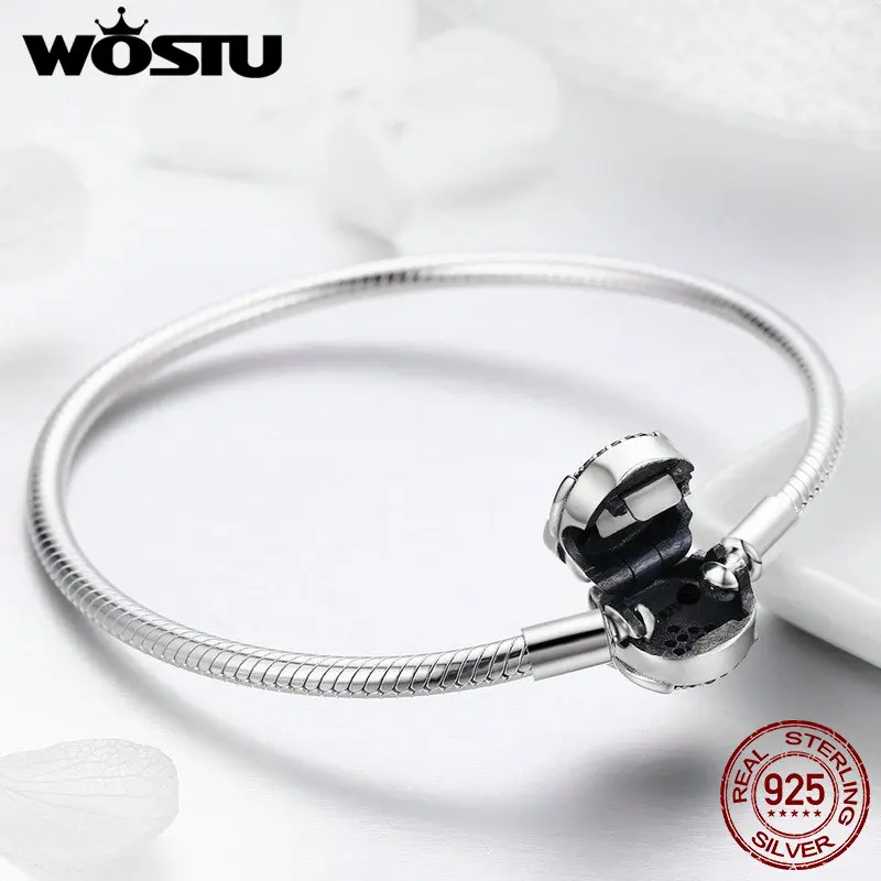 WOSTU Настоящее 925 пробы Серебряный ослепительный браслет с подвеской в виде совы и браслет для женщин подходят оригинальные брендовые бусы ювелирное изделие подарок FIB067