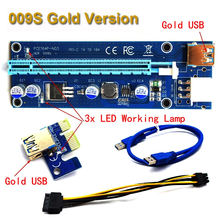 6 шт./лот 009S Risers PCIe PCI-E PCI Express Riser Card 1X 4x 8x 16x USB 3 0 кабель для передачи данных BTC Miner с