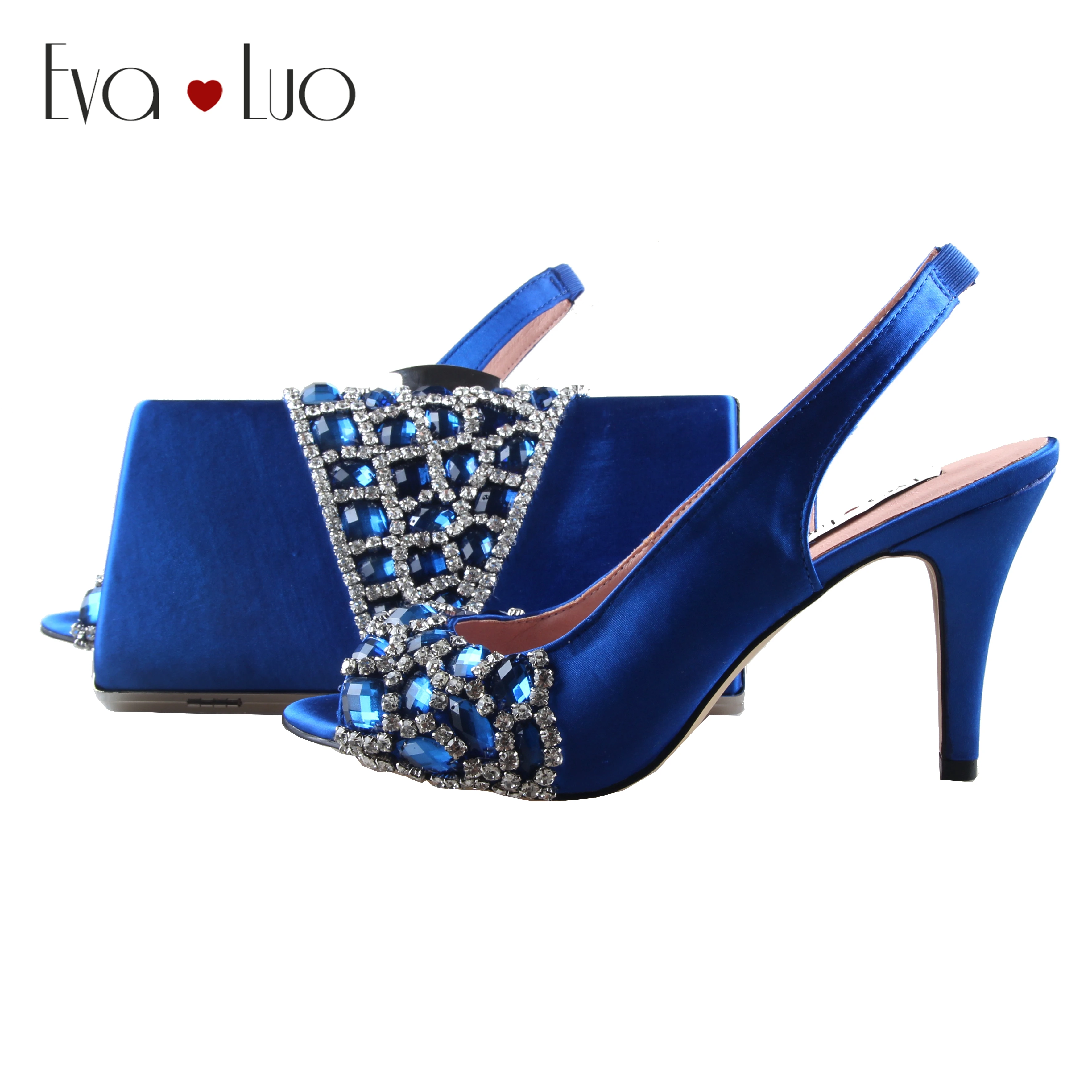 BS1020 Custom Made Royal Blue Crystal Shoes With Matching Bag Slingbacks Party Women Bridal Wedding | Обувь