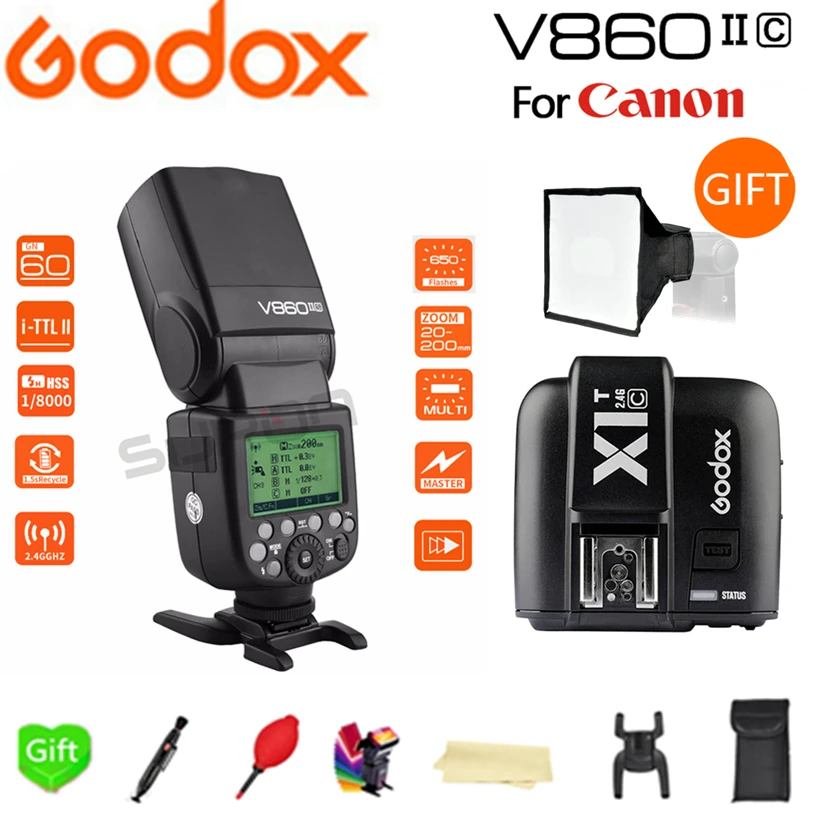 Paypal Accpect Godox V860II C E TTL HSS 1/8000s литий ионный аккумулятор Speedlite Flash для камеры Canon +