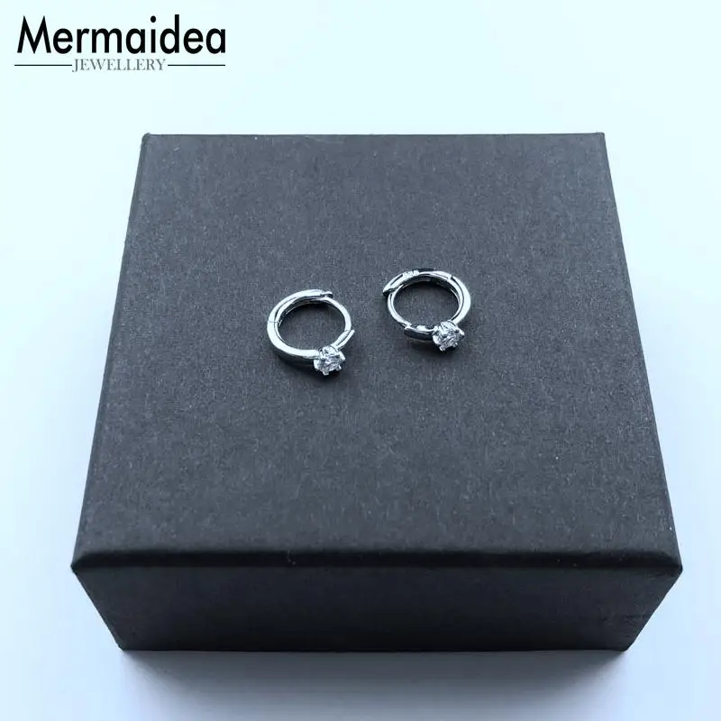 White CZ Star Creole Hinged Hoop Earrings Cubic Zirconia Fashion Jewelry silver plated Classic Gift For Women 2020 New | Украшения и