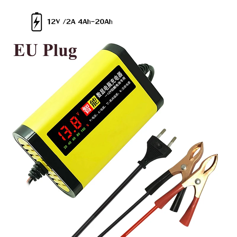 EU Plug Полностью автоматическая машина для автомобиля Мотоциклетные батареи Зарядное устройство 12V 2A Smart 3 этапа AGM свинцово-кислотный гель интеллигентая(ый) автомобиль Батарея Зарядное устройство - Цвет: EU Plug