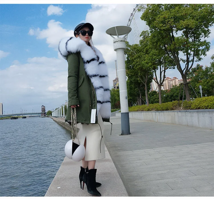 Deri Ceket Women Winter Large Natural Real Fox Fur Cuff& Liner Thick Warm Silver Jacket Coast Female Waterproof Loose Parkas