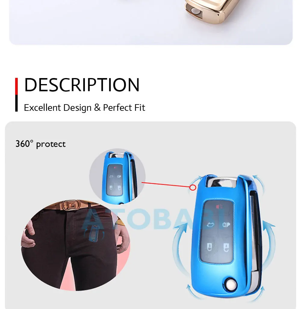 TPU Car Key Case For Chevrolet Camaro Cruze Equinox Impala Malibu GMC Terrain Buick LaCrosse Folding Remote Fob Protector Cover