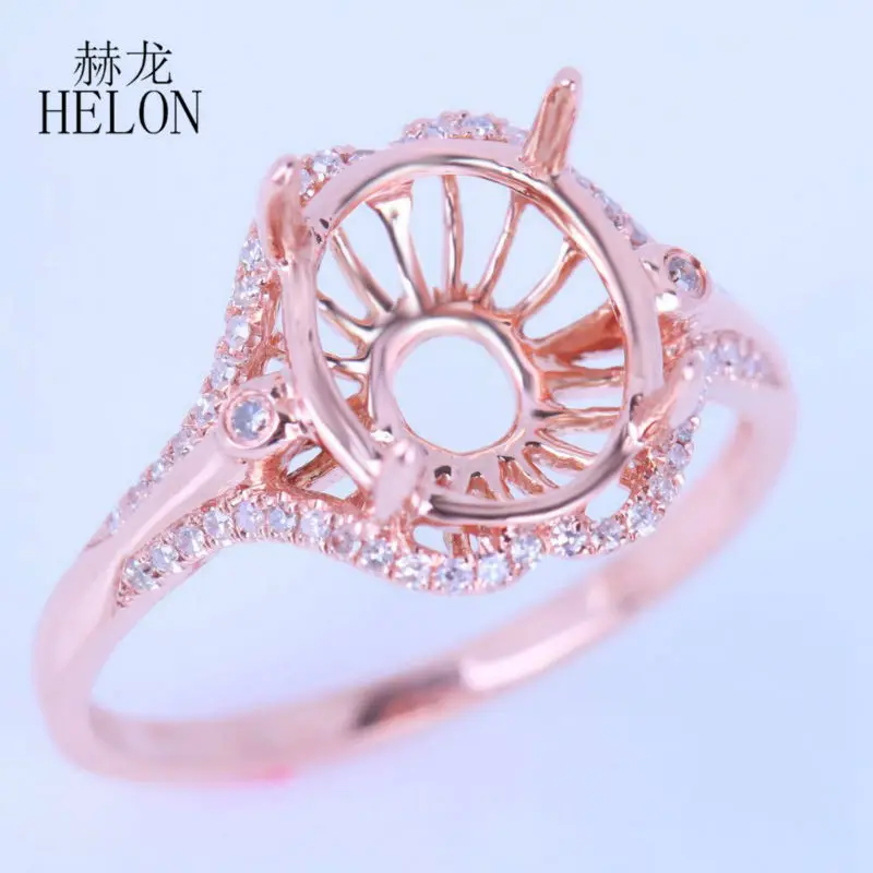 Helon SOLID 14 К розовое золото 0.2ct бриллианты восхитительный женские Модные Jewelry Кольцо 8x10 мм Овальный полу крепление Обручение обручальное кольцо