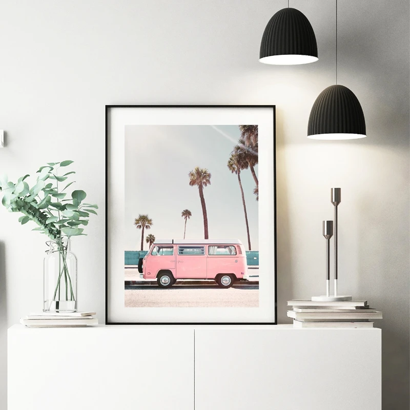 Модная картина из розовой пальмы на холсте настенные картины Vogue Pink Van винтажные