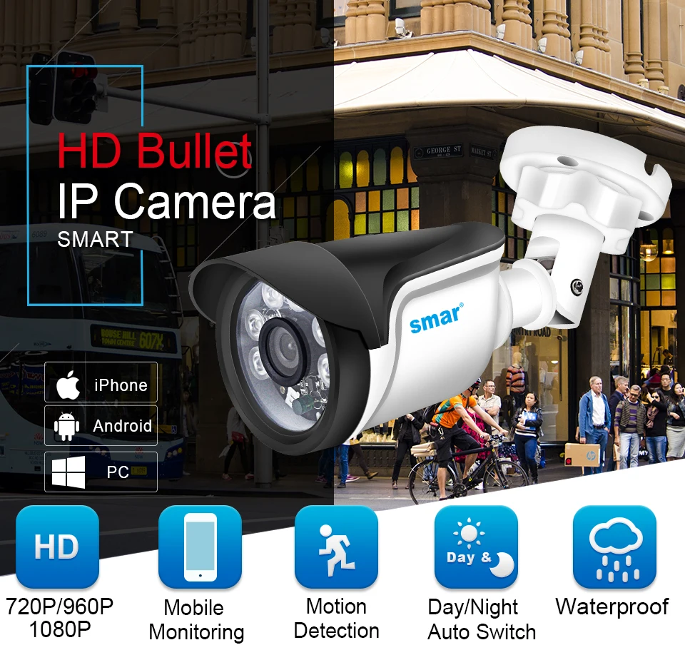 Smh.264 Bullet IP камера 720P 960P 1080P камера безопасности для улицы/дома 24 часа видеонаблюдения Onvif POE 48 В опционально