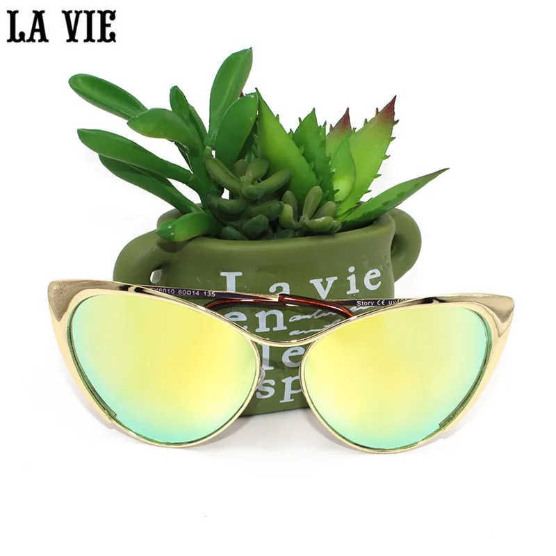LA VIE Винтаж Кошачий глаз Солнцезащитные Очки Женщины 2017 Горячие Ретро Cat Eye Марка