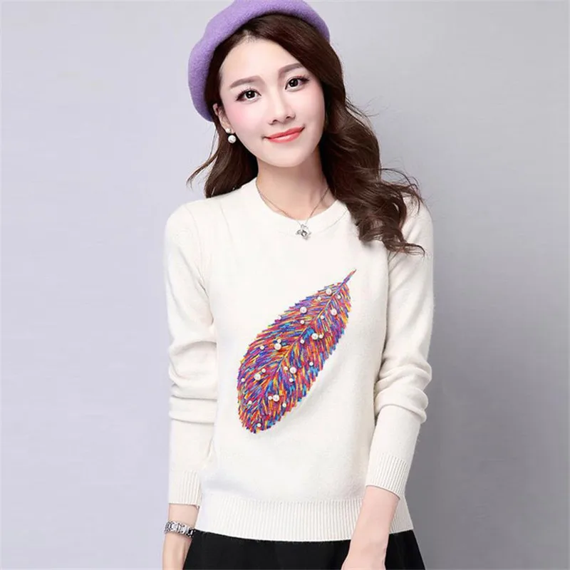Женские свитера 2019 Осенние Пуловеры с бисером свитеры длинным рукавом и круглым