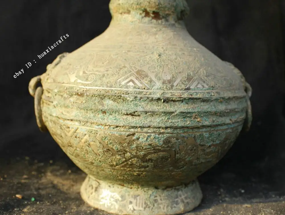 Collect China Bronze Silver Handmade Binaural beast pattern Pots bottle Jar Jug | Дом и сад