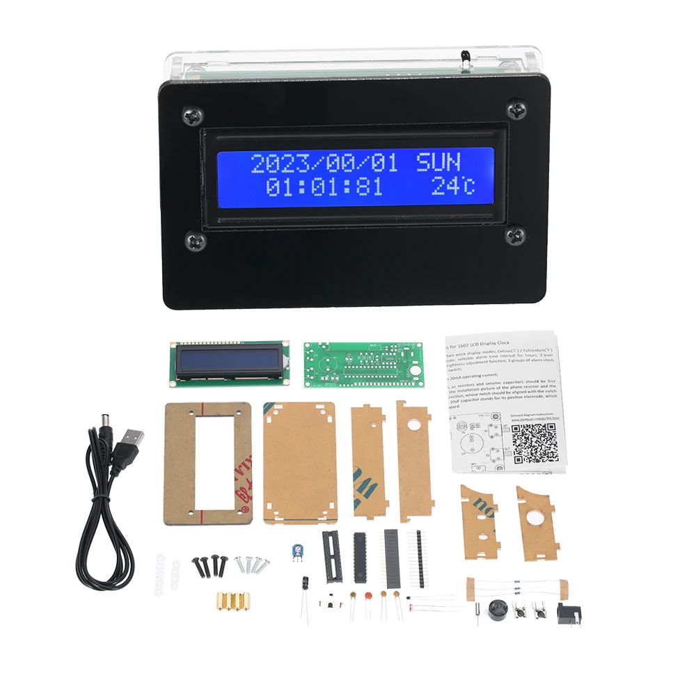 Набор цифровых часов 1602 LCD DIY принадлежность для дисплей даты и недели 3 канальный