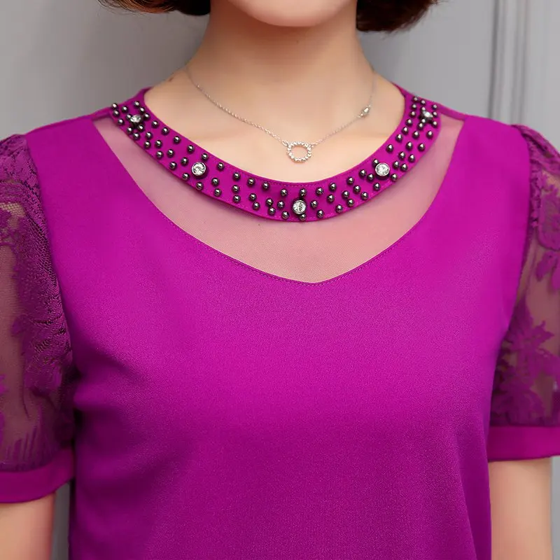 Женская шифоновая блузка с коротким рукавом кружевом | одежда