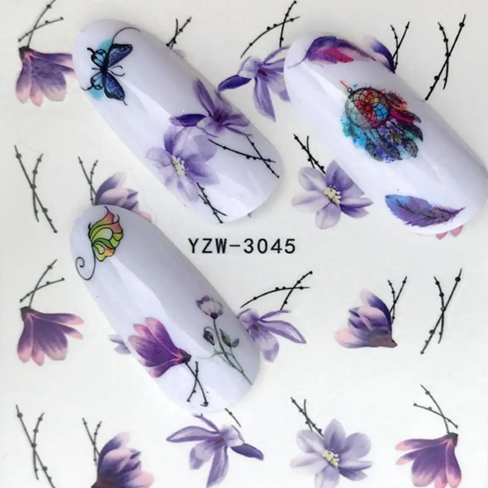 Flower 6 23 дизайна наклейка с цветком для ногтей переводная вода Фламинго/олень/бабочка/лиса/перо DIY Типсы для наращивания ногтей искусство Декор Аксессуары для маникюра фольга для ногтей - Цвет: Flower 6