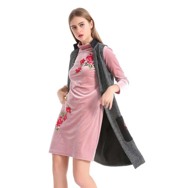 LERFEY женский жилет с цветочной вышивкой элегантный из искусственной шерсти