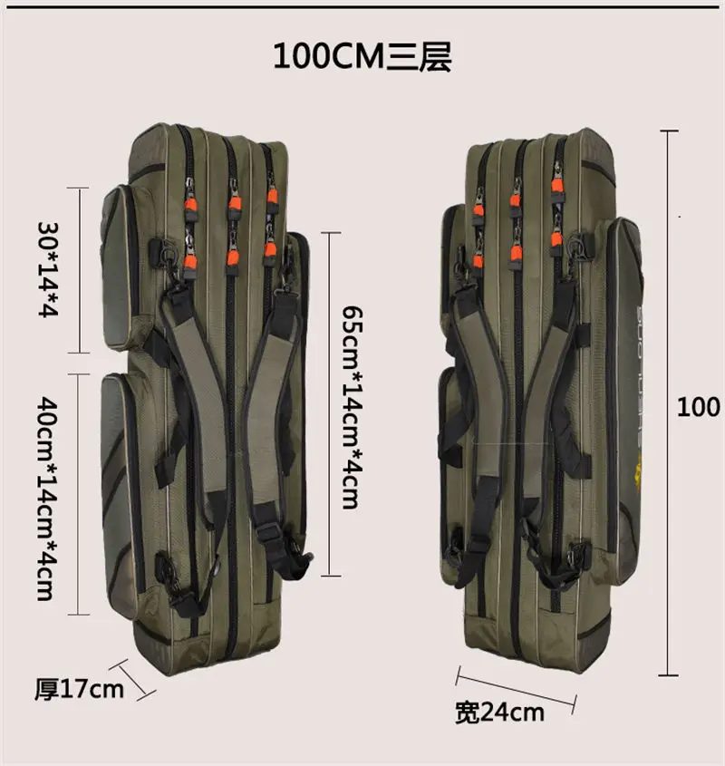 100cm 3 Layers Утепленные многофункциональные Водонепроницаемый 2-3 слоя для рыбалки сумка Оксфорд Материал прочная Удочка сумка для хранения рыболовных снастей сумка - Цвет: 100cm 3 Layers