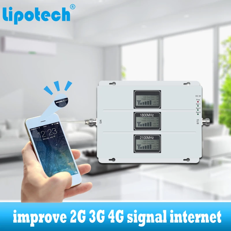 GSM 900 1800 2100 WCDMA DCS Ретранслятор сотового сигнала 2G 3G 4G трехдиапазонный усилитель