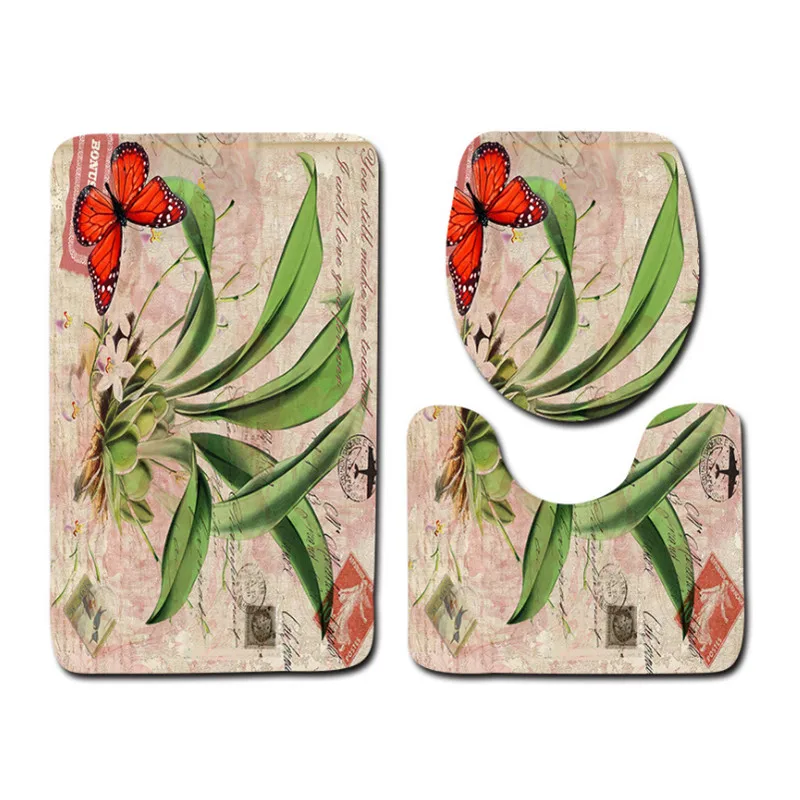 free shipping 3pcs green flower banyo bathroom carpet toilet u type bath mats set non slip pad tapis salle de bain alfombra bano free global shipping