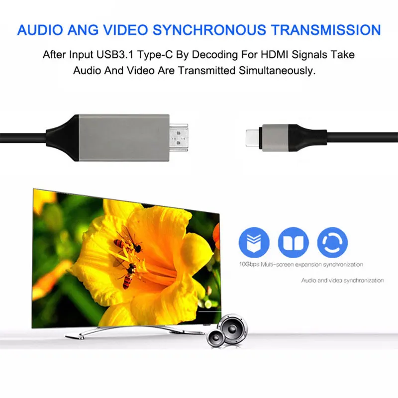 AHHROOU USB C HDMI кабель type C к HDMI Thunderbolt 3 для MacBook samsung Galaxy S9/S8 huawei mate 10 Pro P20 USB-C HDMI адаптер