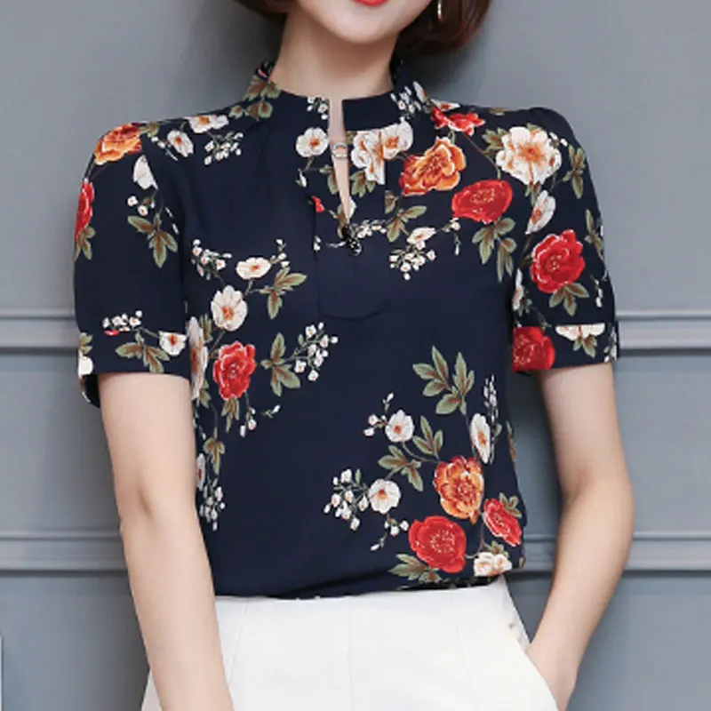 Guorong Офисные женские туфли с коротким рукавом Шифоновая блузка отложным