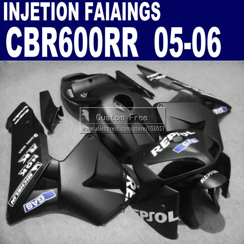 Инъекции Обтекатели для Honda repsol 600 RR обтекатель 2005 2006 CBR 600RR CBR600RR 05 06 матовые черные