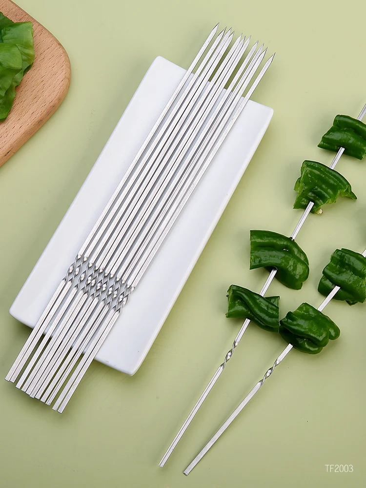 

30pcs Stainless Steel BBQ Sticks Reusable Flat type Skewer Fork Skewers Grilling Sticks Barbecue Roast Needles