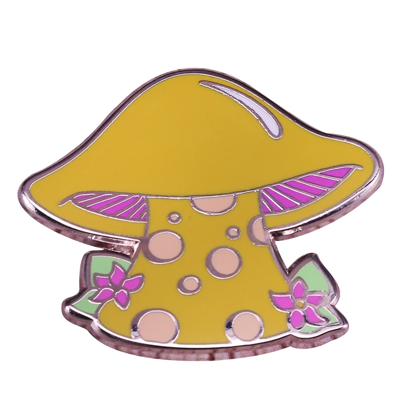 Yellow mushroom pin flowers plants brooch woodland mycology badge nature lovers accessory | Украшения и аксессуары