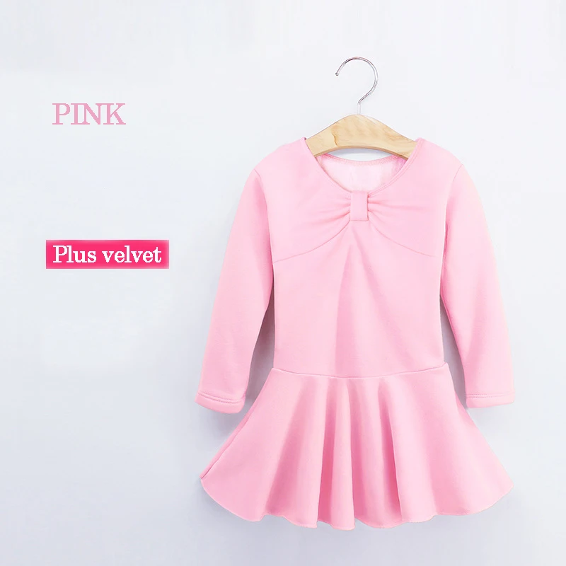 Pink Новая детская Одежда для танцев, Вельветовая утепленная балетная юбка, Одежда для танцев для девочек, детское балетное платье с длинными рукавами - Цвет: Pink