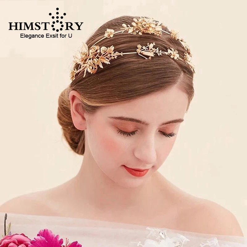 HIMSTORY винтажные золотые свадебные аксессуары для волос в стиле барокко розы цветы