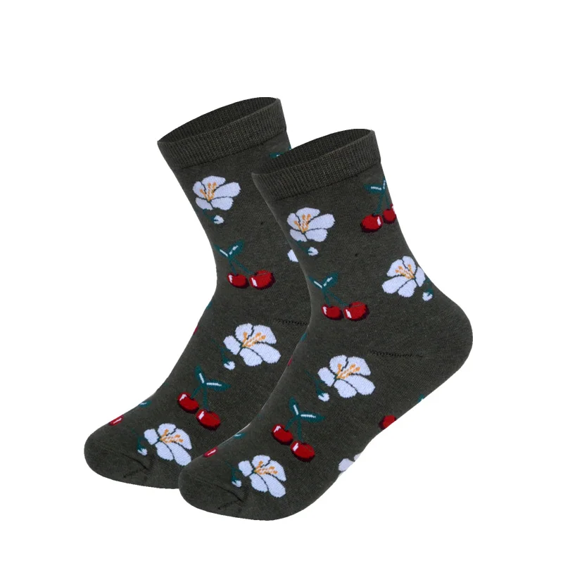 Хлопковые носки для женщин, Eur35-39, Harajuku, японский, корейский стиль, суши, фрукты, известный дизайн, 24 цвета - Цвет: Flower