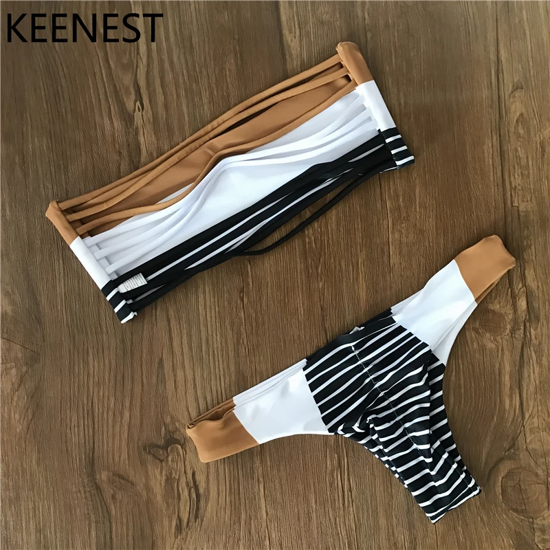 Комплект бикини KEENEST женский в полоску купальный костюм пляжная одежда с