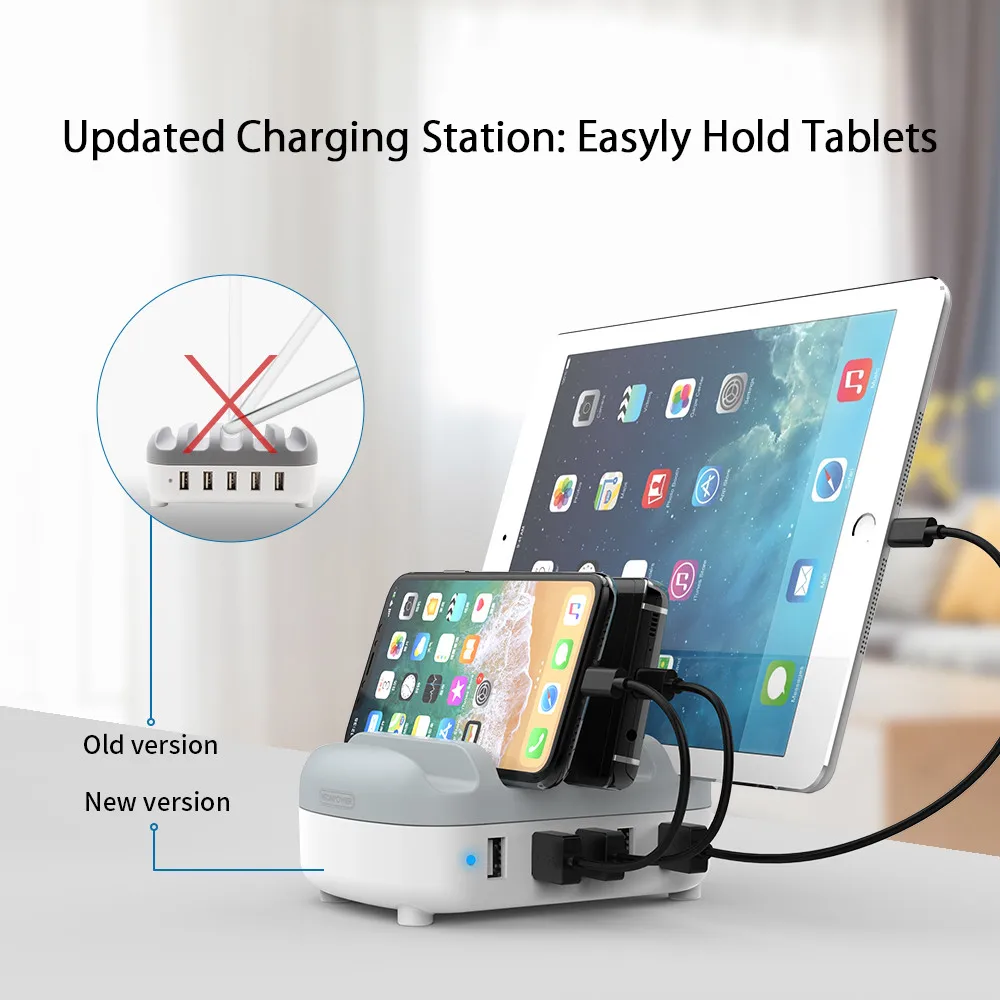 NTONPOWER 5 портов USB зарядное устройство настольная зарядная станция 5В 2.4A зарядка для мобильного телефона и планшета с держателем телефона