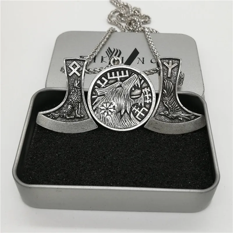 Покрытие антикварным серебром Викинговый компас Vegvisir кулон волк рунный топор ожерелье ювелирные изделия 1 шт Прямая поставка - Окраска металла: Покрытие антикварным серебром