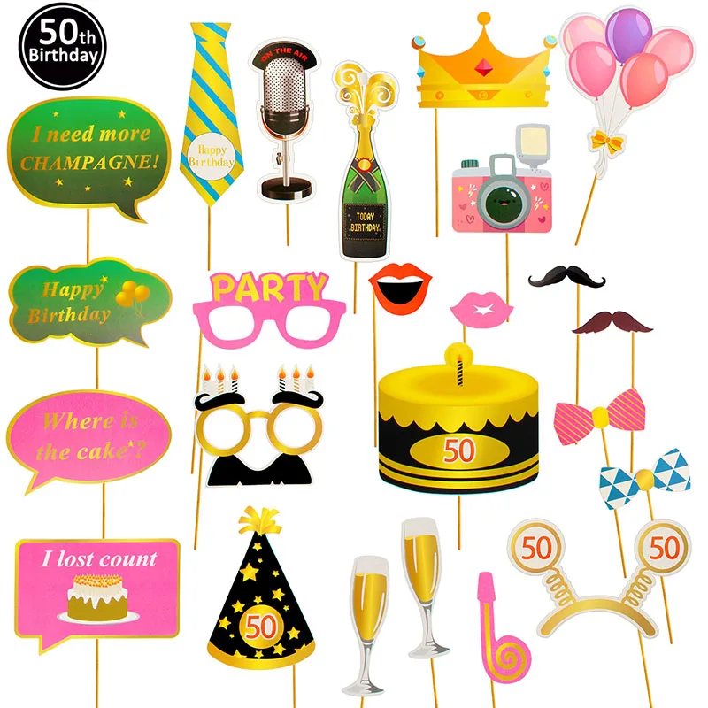 24pcs 50th Lincaier 24 шт. 30 40 50 60 70 С Днем Рождения всё для фото-будки 30th 40th 50th 60th 70th лет вечерние Photo Booth украшения для взрослых - Цвет: 24pcs 50th